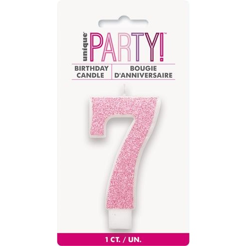 Numerical Birthday Candle Number 7  - Glitter pink