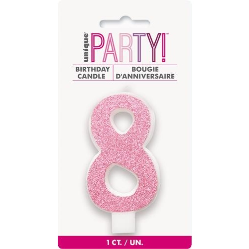 Numerical Birthday Candle Number 8 - Glitter Pink