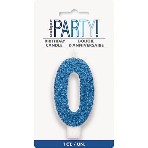 Numerical Birthday Candle Number 0  - Glitter Blue