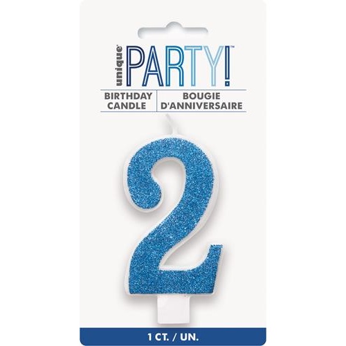 Numerical Birthday Candle Number 2 - Glitter Blue