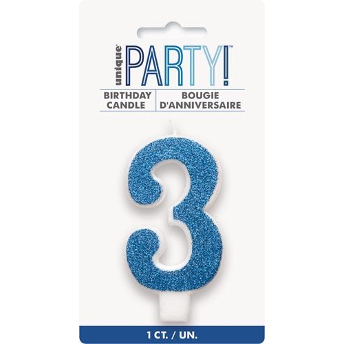 Numerical Birthday Candle Number 3  - Glitter Blue