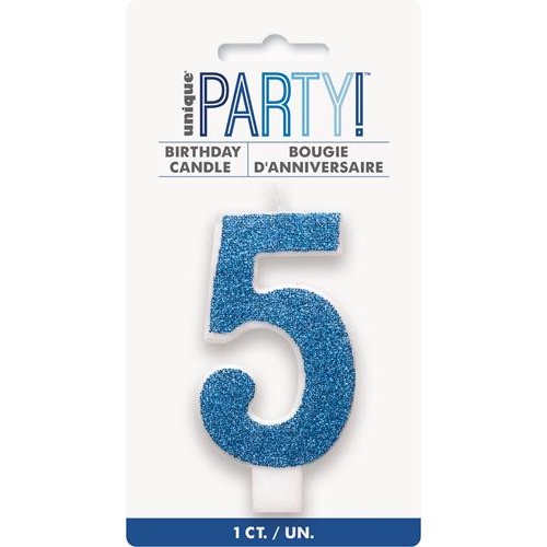 Numerical Birthday Candle Number 5  - Glitter Blue