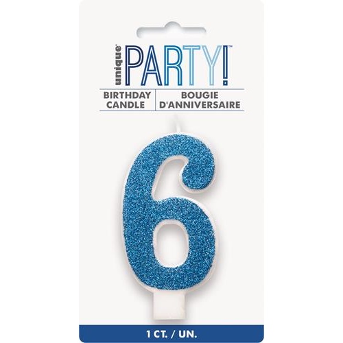 Numerical Birthday Candle Number 6  - Glitter Blue