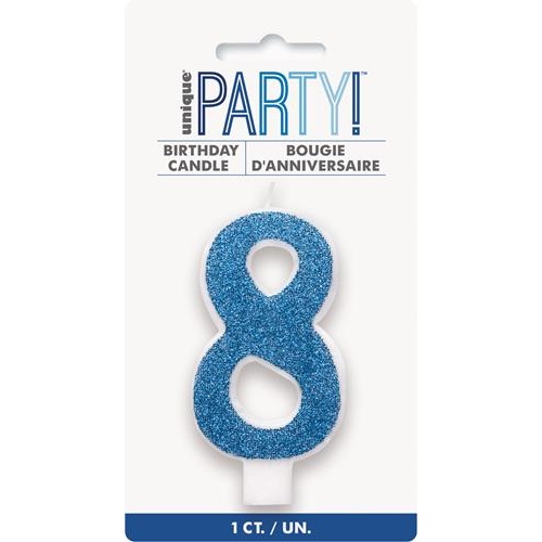 Numerical Birthday Candle Number 8 - Glitter Blue