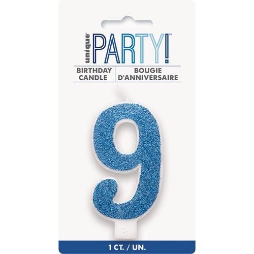 Numerical Birthday Candle Number 9 - Glitter Blue