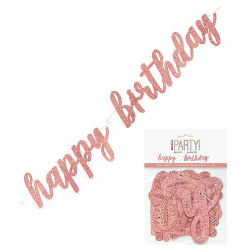 Happy Birthday Prismatic Rose Gold Foil Script Jointed Banner 83.8cm (2.75')