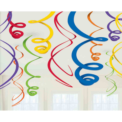 Plastic Swirl Decorations - Rainbow 12pk