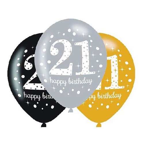 Age 21 Assorted Balloons 6PK