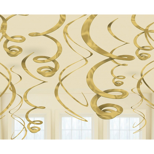 Plastic Swirl Decorations - Gold 12pk