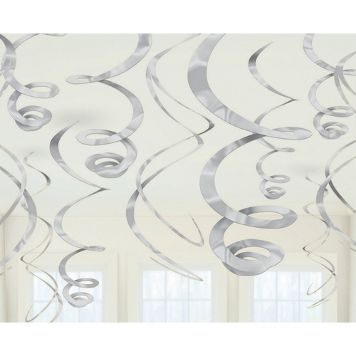 Plastic Swirl Decorations - Silver 12pk