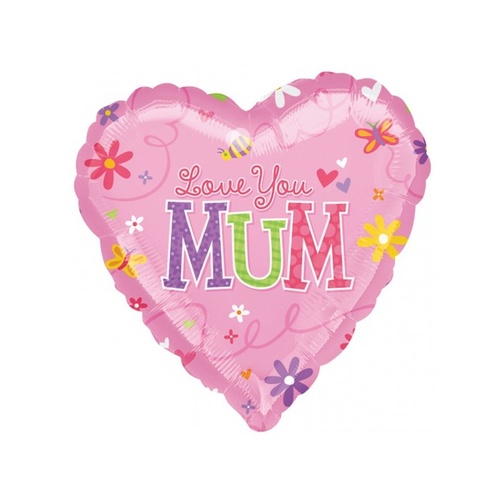 Mother's Day Foil Heart Shape 45cm Love You Mum Balloon