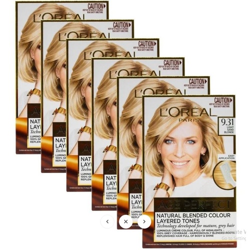 6x L'Oreal Age Perfect Hair Colour 9.31 Light Sand Blonde Creme 