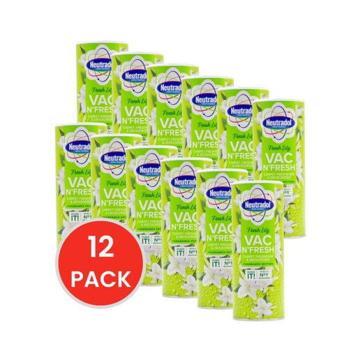 12PK Neutradol 350g Vac N' Fresh Carpet Freshener Deodoriser Fresh Lily CTN