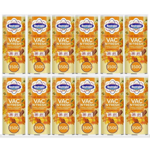 12PK Neutradol 350g Vac N' Fresh Carpet Freshener Deodoriser Amber Glow CTN