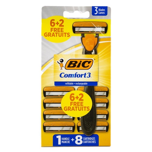 Bic Razor Comfort 3 Handle and 8 Cartridges Refills