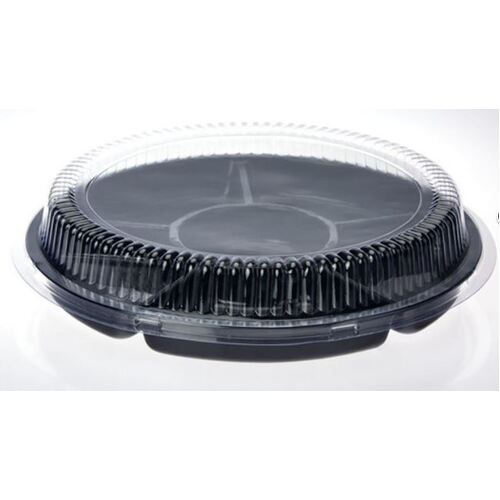 10 x 6 Compartment 10" Round Platter (Black) With Clear Lid 