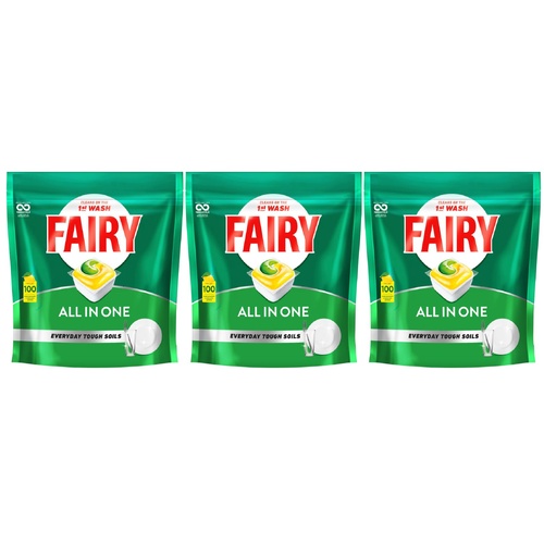 3 x 100PK Fairy All In One Dishwasher Tablets Lemon Scent 