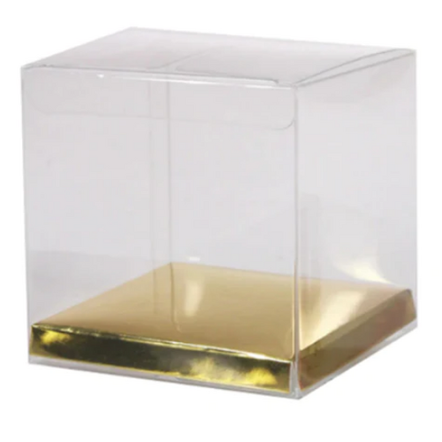 Clear PVC Gift Box With Gold Base 10x10x10cm 20PK