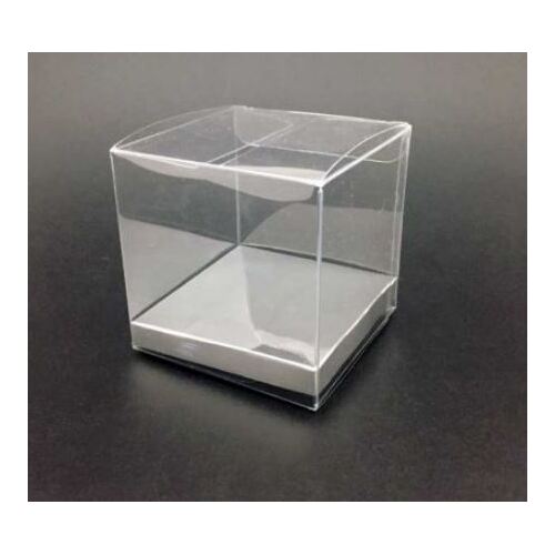 Clear PVC Gift Box With Gold/Silver Base 9x9x9cm 10PK