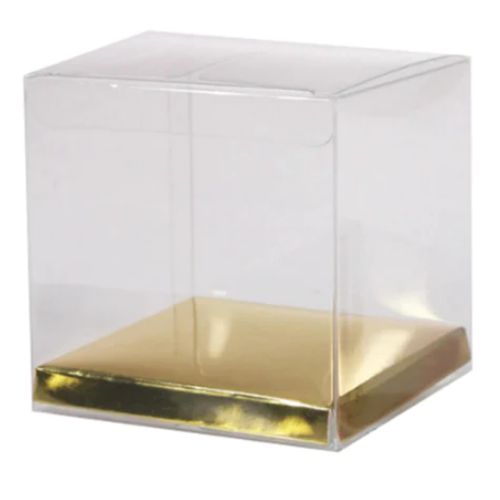 Clear PVC Gift Box With Gold/Silver Base 6x6x6 cm 10pk