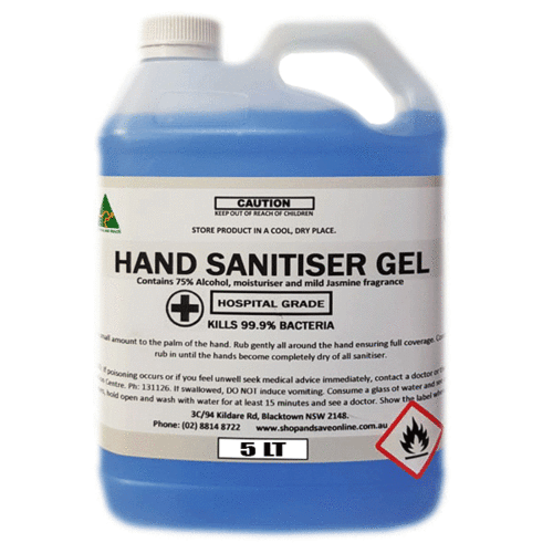 Hospital Grade 75% Alcohol Hand Sanitizer Gel 5L With Mild Jasmine Scent