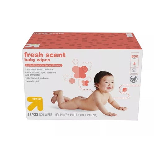 Up & Up Fresh Scent (CLEARANCE LIMITED TIME) Baby Wipe Box 800 With Hard Cap Case