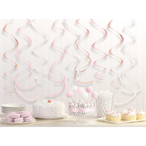 Plastic Swirl Decorations - Rose Gold 12pk