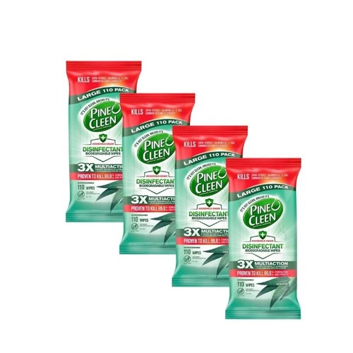 4 x Pine O Cleen Disinfectant Wipes Eucalyptus PK110 