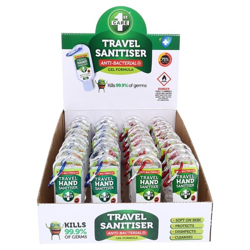 CARTON 72 x 1st Care Travel Hand Sanitizer With Carabiner Clip 50ml Unscented
