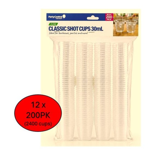 12 x Drinkware & Partyware Shot Cups Clear 200pk 30mL (2400 Cups)