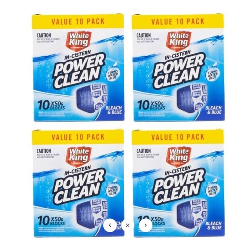 CTN 4x 10pc White King In-Cistern Power Clean Toilet Blocks Value Pack 50g