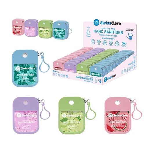 CARTON 40 x Swisscare Hydrating Mist Hand Sanitiser With Silicone Case 35ml And Hanging Clip - SC6226