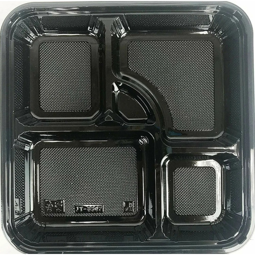Large 5-Comp 20PK Bento Boxes 10.5"x10.5"  Black Takeaway Box With Lids