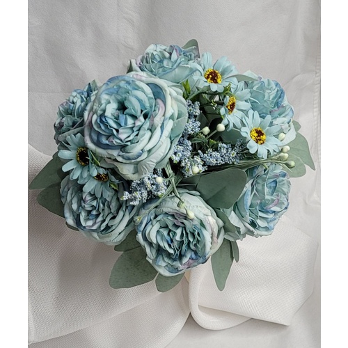 Bridesmaid  Pastel Blue Artificial 7 Rose Bouquet