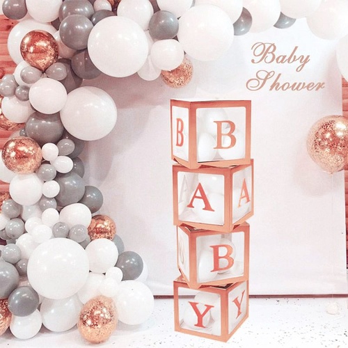 Rose Gold Balloon Box with Letters BABY