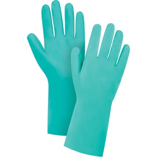 Size 8 Premium Cotton Flock-Lined Green Nitrile Gloves