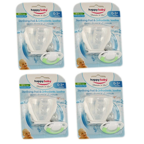 Happy Baby Sterilising Pod & Orthodontic Soother 0-3+ Months 4pk