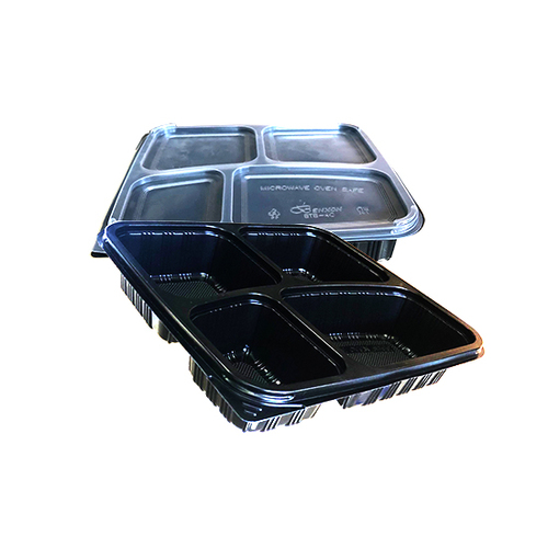 4 Compartment 50pc Black Takeaway Tray With Lids 