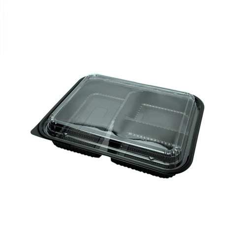3 Compartment Bento Box200pc/CTN Black Takeaway Tray With Lids 