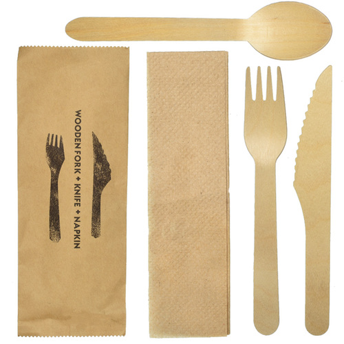 Wooden cutlery set 400/CTN  includes Spoon/Knife/Fork & Napkin
