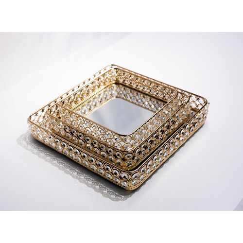 Crystal Mirror Cake Tray Square Gold 24cm x 24cm Medium