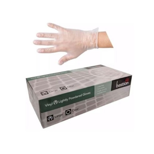 Bastion Vinyl Lightly Powdered Gloves Large Clear 1000/CTN