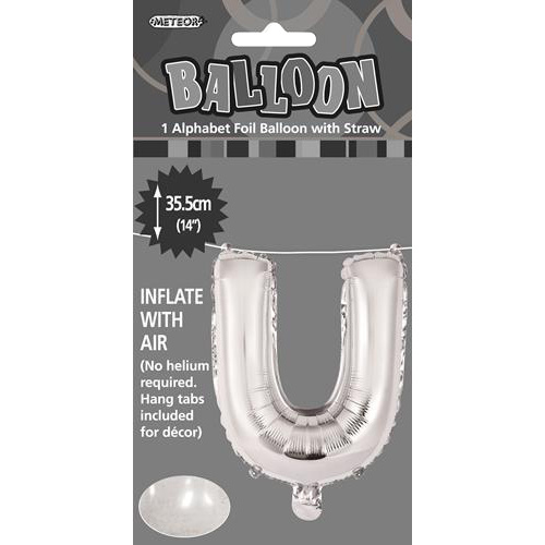 Silver "U" Alphabet Foil Balloon 35cm (14")