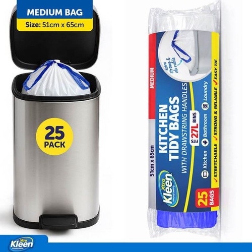 CTN 600 Garbage Bags Kitchen Tidy with Drawstring 27L 24x25PK