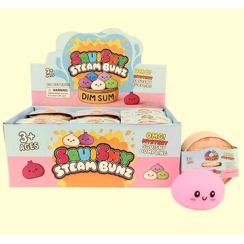 CTN 12 x Squishy Squeeze - Dumpling with Steamer Basket 8.5cm - Assorted Colours
