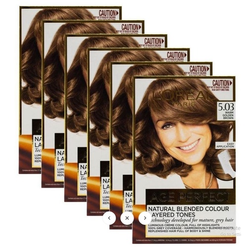 6PK Loreal Age Perfect Hair Colour 5.03 Warm Golden Brown Dye Grey Coverage