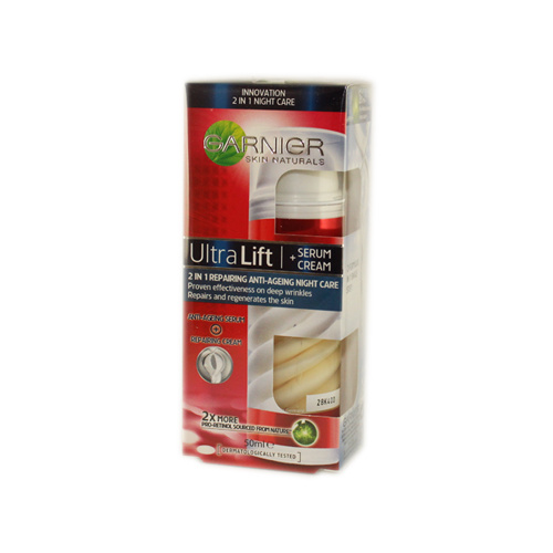Garnier UltraLift 2 in 1 Repairing Anti-Ageing Night Care Serum + Cream 50ml