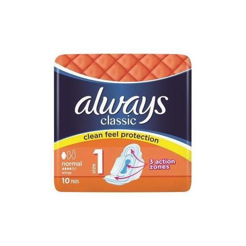 Always Sanitary Pads Size 1 Classic Normal Wings PK10