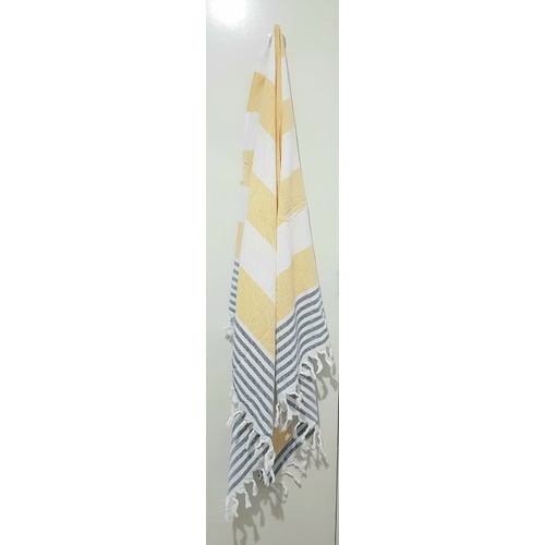 100% Cotton Turkish Towels 100cm x 180cm - Yellow, White and Blue Stripe