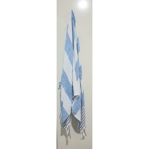 100% Cotton Turkish Towels 100cm x 180cm - Blue and White Stripe